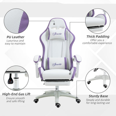 Vinsetto Racing Gaming Chair, Reclining PU Leather Computer Chair with 360 Degree Swivel Seat, Footrest, Removable Headrest and Lumber Support, Purple