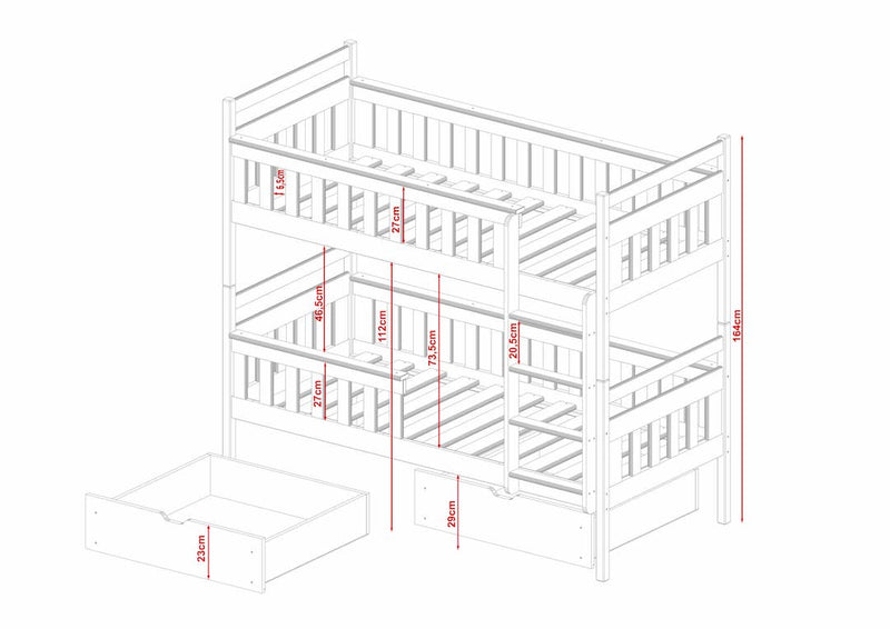 Wooden Bunk Bed Tezo with Storage