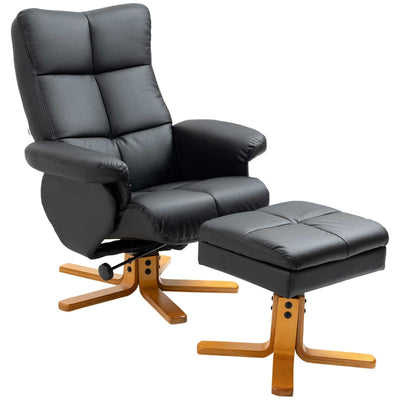 Faux Leather Swivel Recliner Chair With Footstool, Black