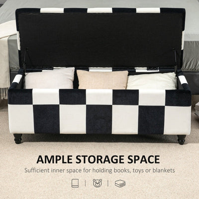 Velvet Storage Ottoman, White And Black