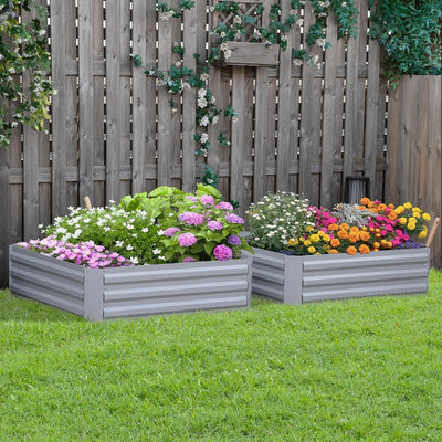 Set Of 2 Raised Garden Bed Galvanized Steel Planter Boxes