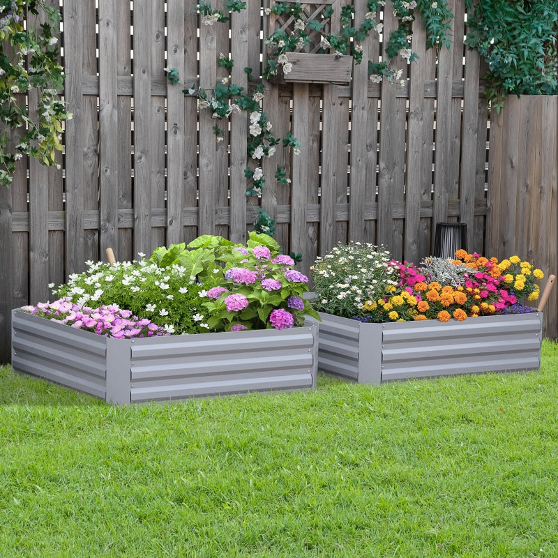 Set Of 2 Raised Garden Bed Galvanized Steel Planter Boxes