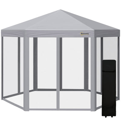 Pop Up Gazebo Hexagonal Foldable Canopy Tent - Grey