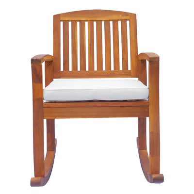 Outsunny Garden Acacia Wood Rocking Chair Deck Indoor Outdoor Porch Seat Rocker with Cushion