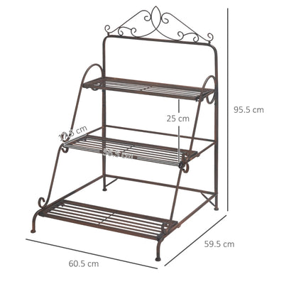 Soporte para plantas de metal estilo escalera de 3 niveles 