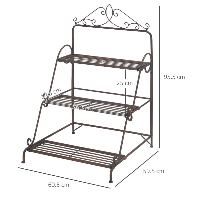 Soporte para plantas de metal estilo escalera de 3 niveles 