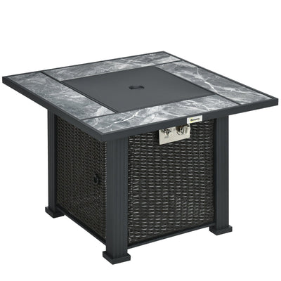 Outdoor PE Rattan Gas Fire Pit Table- Black