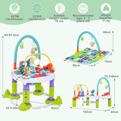 Centro de actividades 4 en 1 para bebés con hamaca y 3 alturas ajustables, color verde