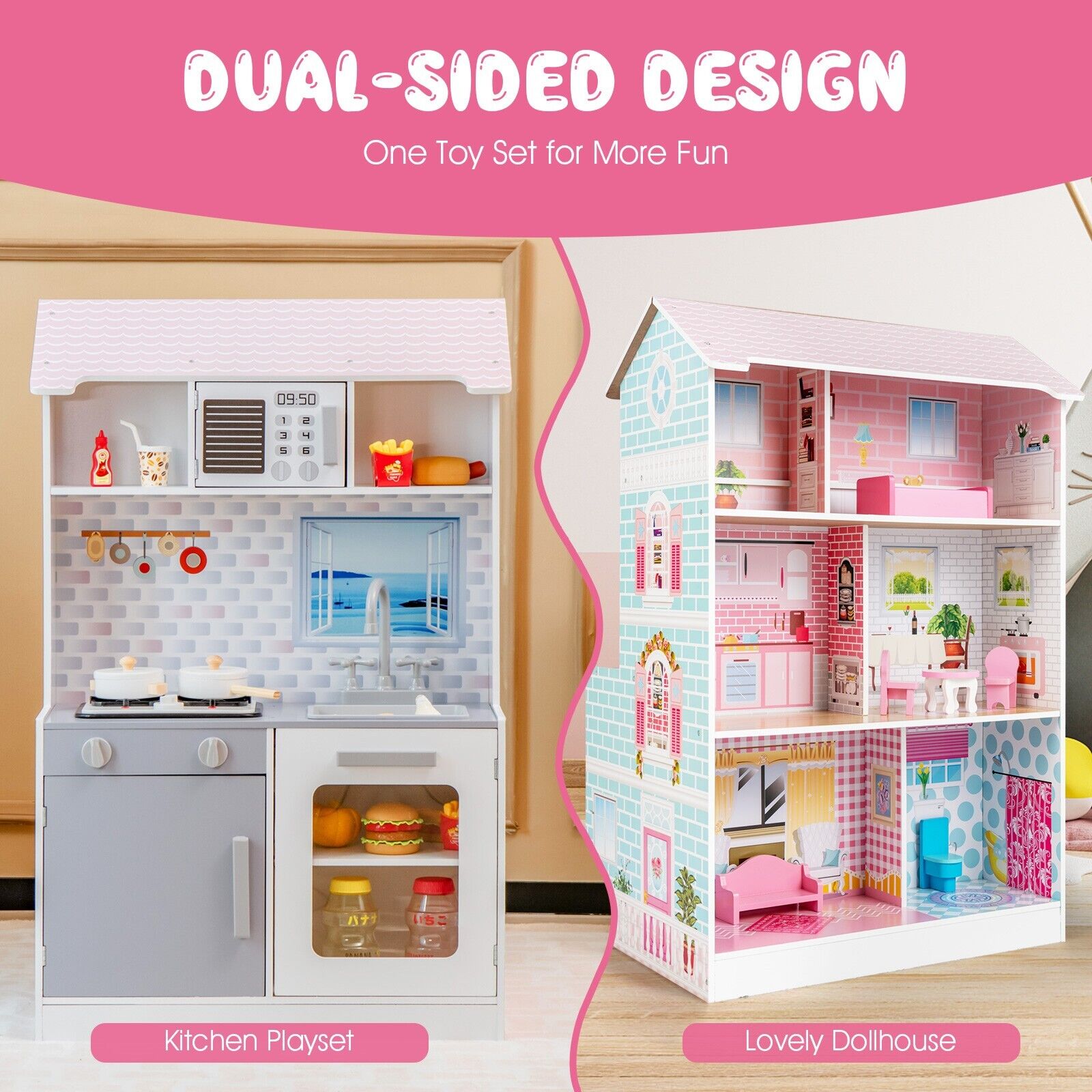 Dollhouse and sales kitchen set