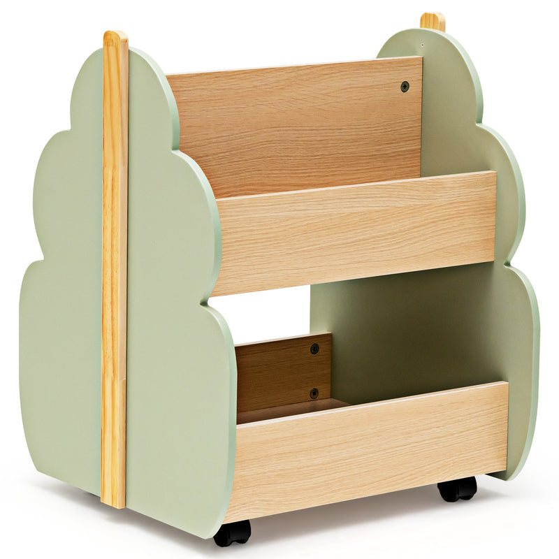 Kids Wooden Bookshelf with Universal Wheels-Green