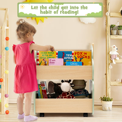 Kids Wooden Bookshelf with Universal Wheels-Green