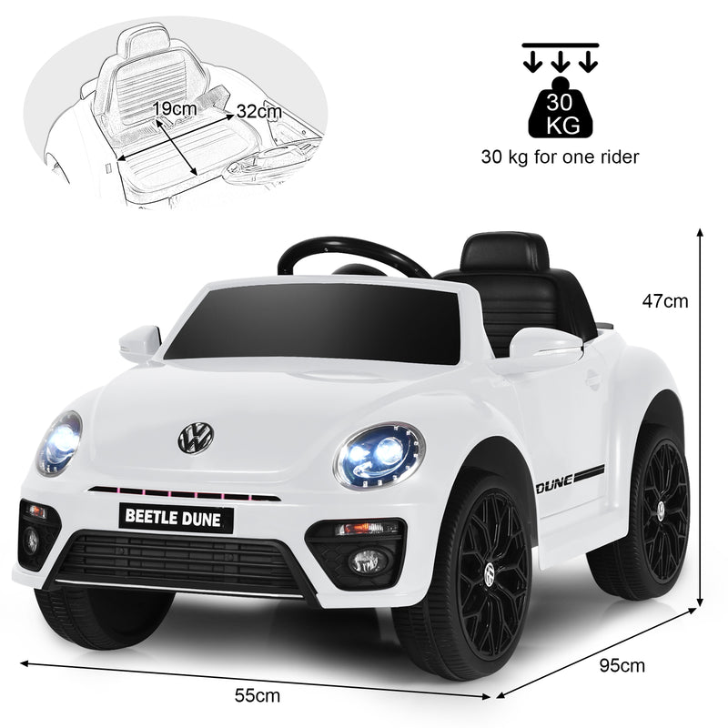 Coche eléctrico para niños Volkswagen Beetle de 12 V con mando a distancia, color blanco