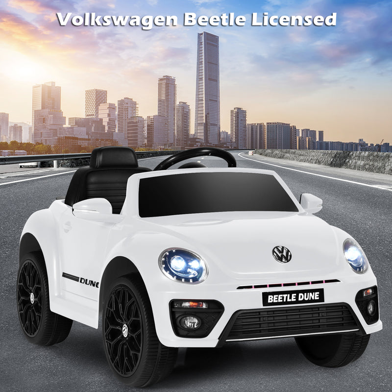 Coche eléctrico para niños Volkswagen Beetle de 12 V con mando a distancia, color blanco