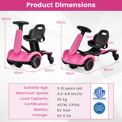 6V Electric Ride on Drift Car for Kids Aged 3-8 Years Old-Pink