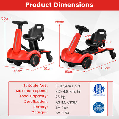 Coche eléctrico de derrape de 6 V para niños de 3 a 8 años, color rojo