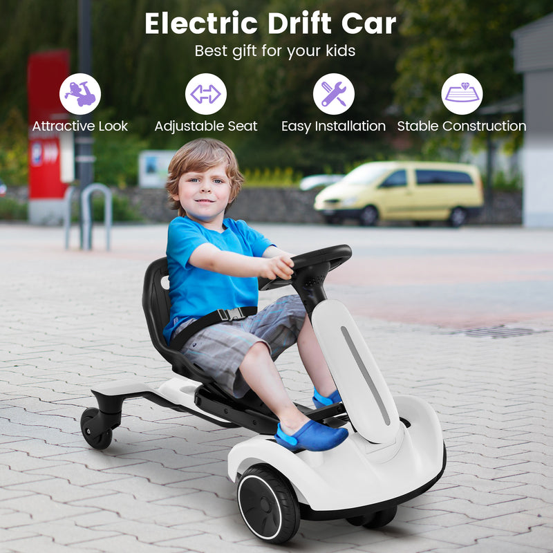 Coche eléctrico de derrape de 6 V para niños de 3 a 8 años, color blanco