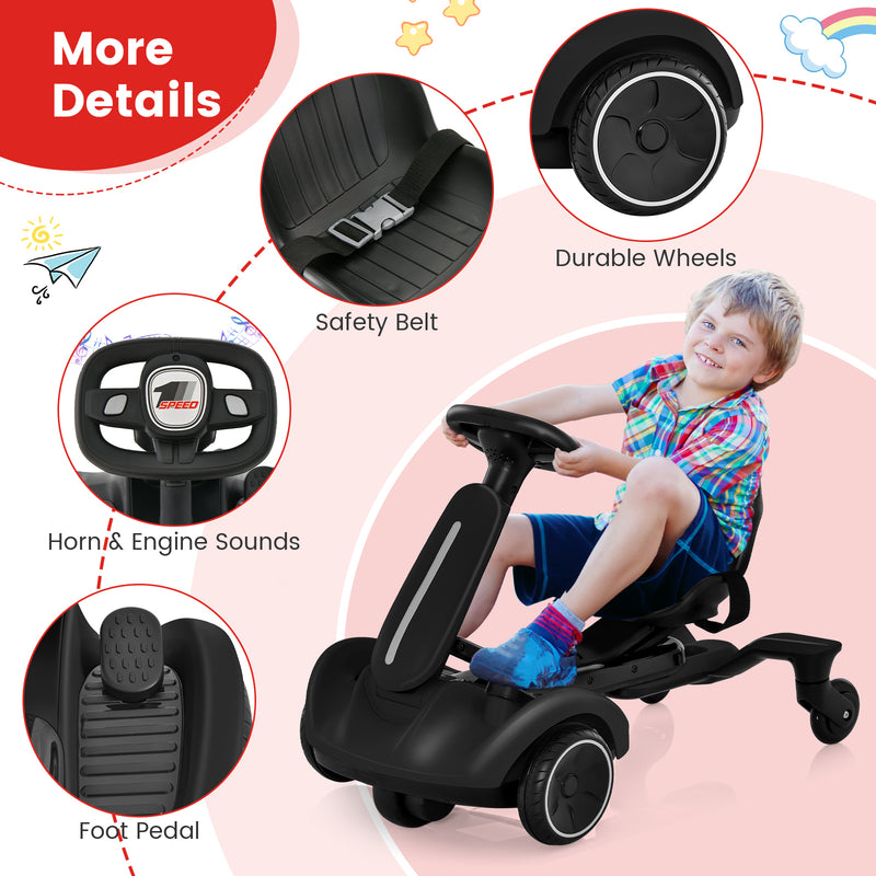 Coche eléctrico de derrape de 6 V para niños de 3 a 8 años, color negro