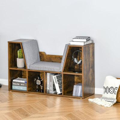 Six-Compartment Bookcase, With Padded Seat - Wood-Effect