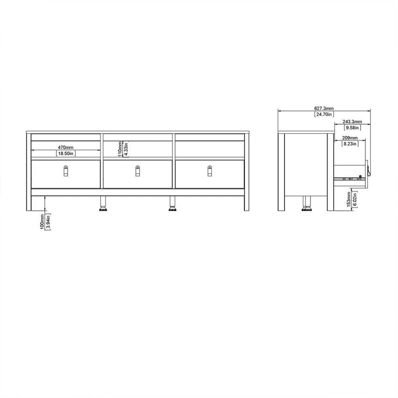 Benjamin 3 Drawer White TV Unit