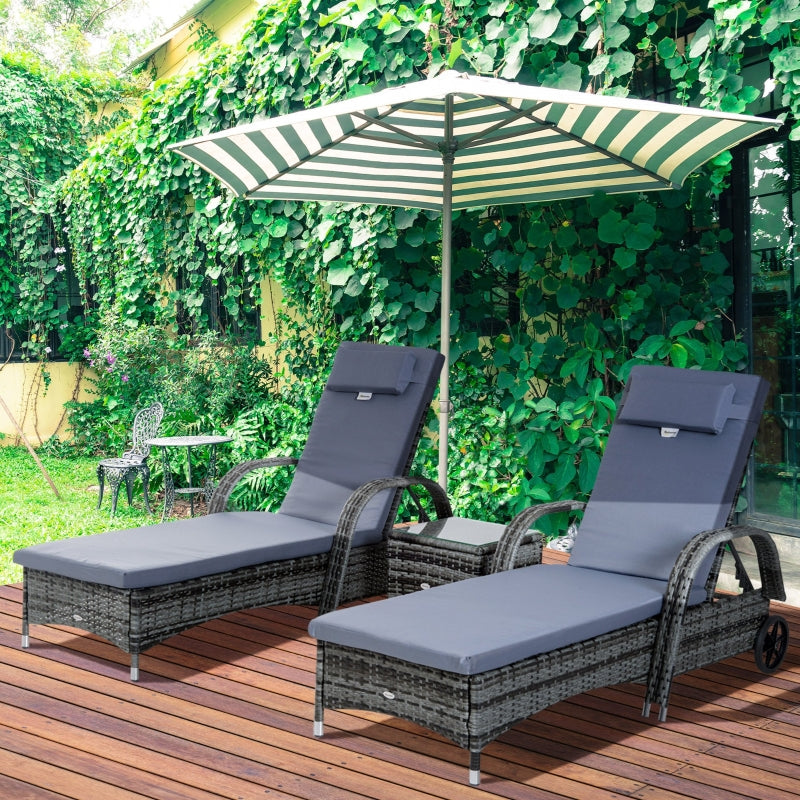 3 Seater Rattan Lounger Set With Side Table-Grey