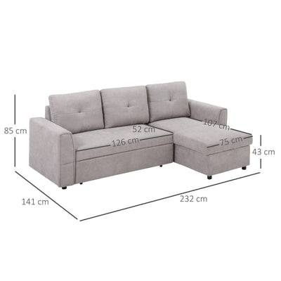 Linen-Look 'L' Storage Sofa Bed - Light Grey