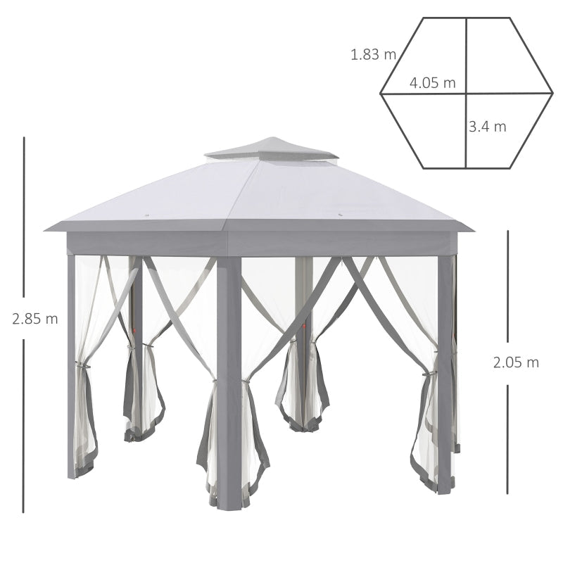 Pop Up Gazebo Hexagonal Foldable Canopy Tent - Grey