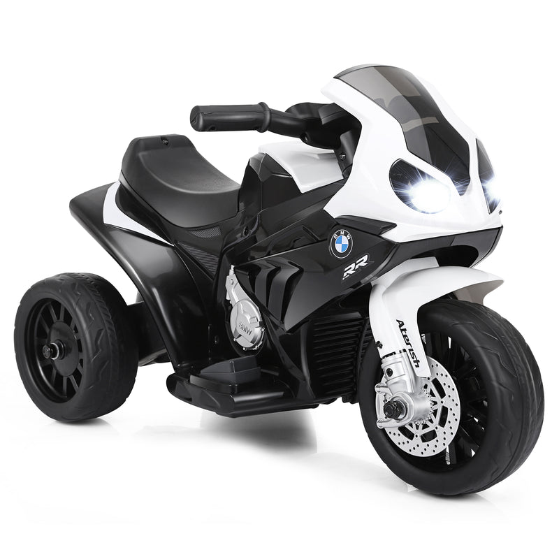 Motocicleta para niños de 6 V con ruedas de entrenamiento y luz delantera, color negro