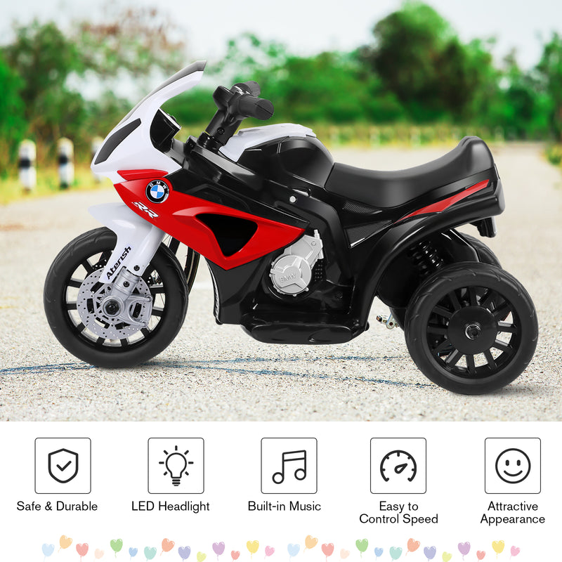 Motocicleta para niños de 6 V con ruedas de entrenamiento y luz delantera, color rojo