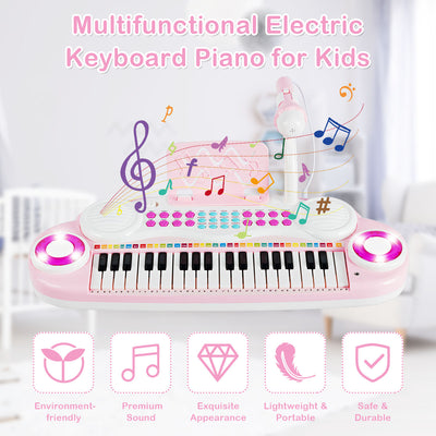 37 Keys Electronic Musical Instrument with Microphone-Pink