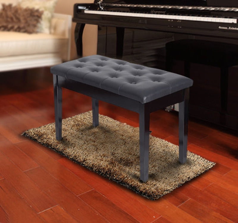 Faux Leather Piano Stool, With Storage - Black