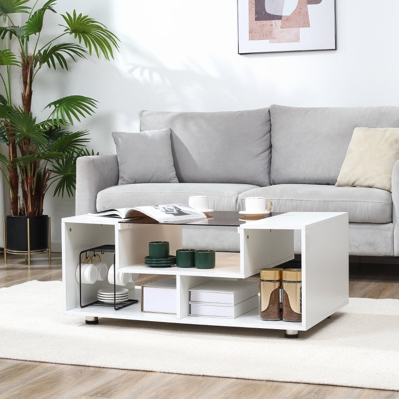 Modern Coffee Table With Tempered Glass Top, White