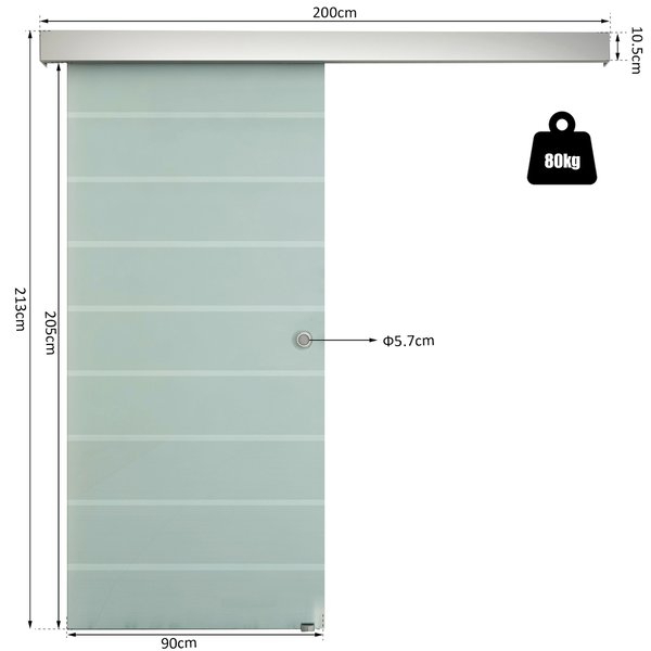 Tempered Glass Sliding Barn Door Kit Aluminum-alloy Rail W/ Handle - Frosted