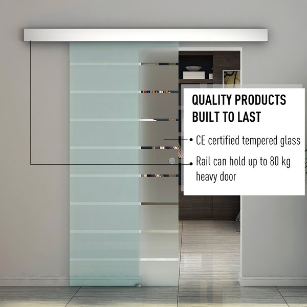 Tempered Glass Sliding Barn Door Kit Aluminum-alloy Rail W/ Handle - Frosted