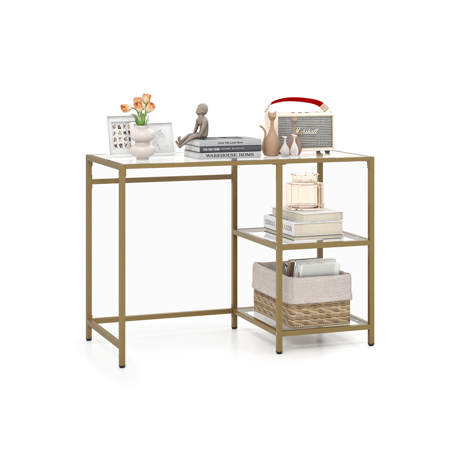 Glass desk deals storage