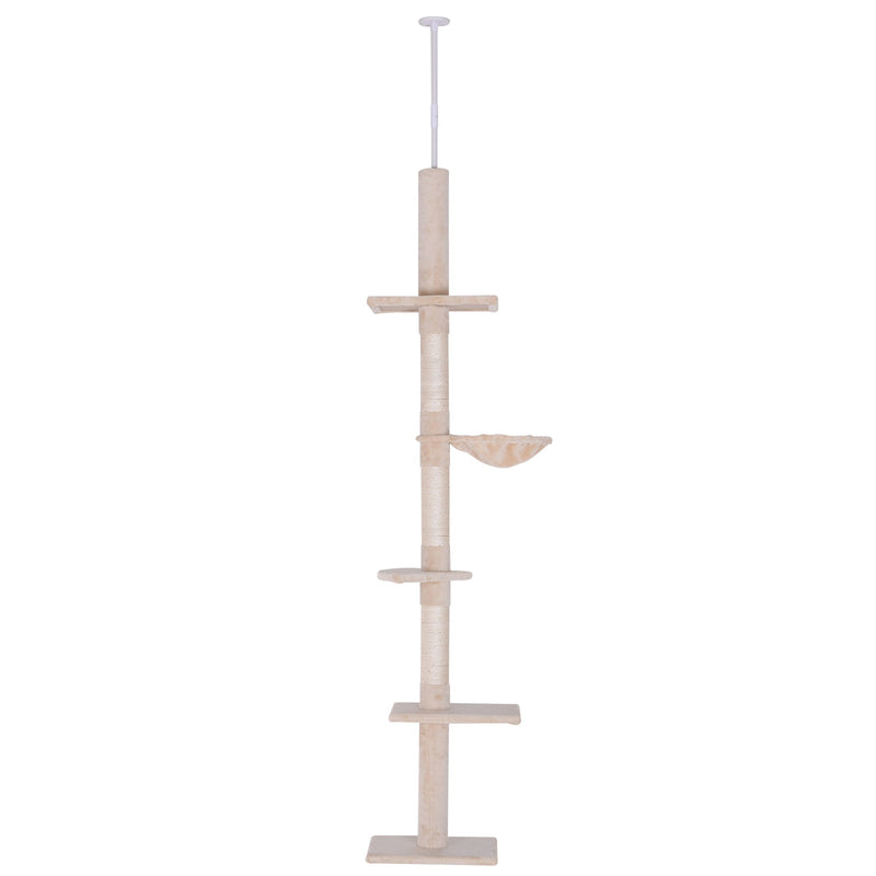 PawHut Floor to Ceiling Cat Tree 5-Tier Kitty Tower Activity Center Scratching Post 230-260cm