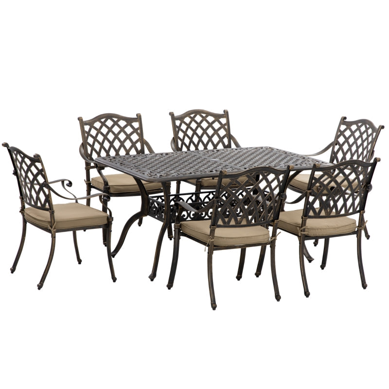 6-Seater Patio Dining Set With Umbrella Hole- Bronze