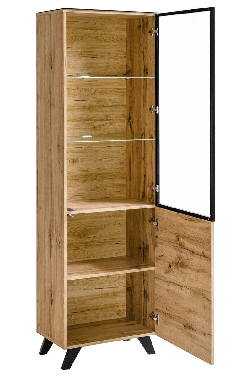 Thin Tall Display Cabinet in Wotan Oak