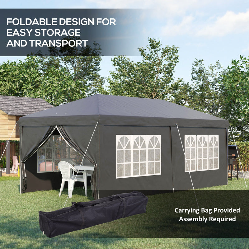 Outsunny 3 x 6 m Pop Up Gazebo with Sides and Windows, Height Adjustable Party Tent with Storage Bag for Garden, Camping, Event, Black