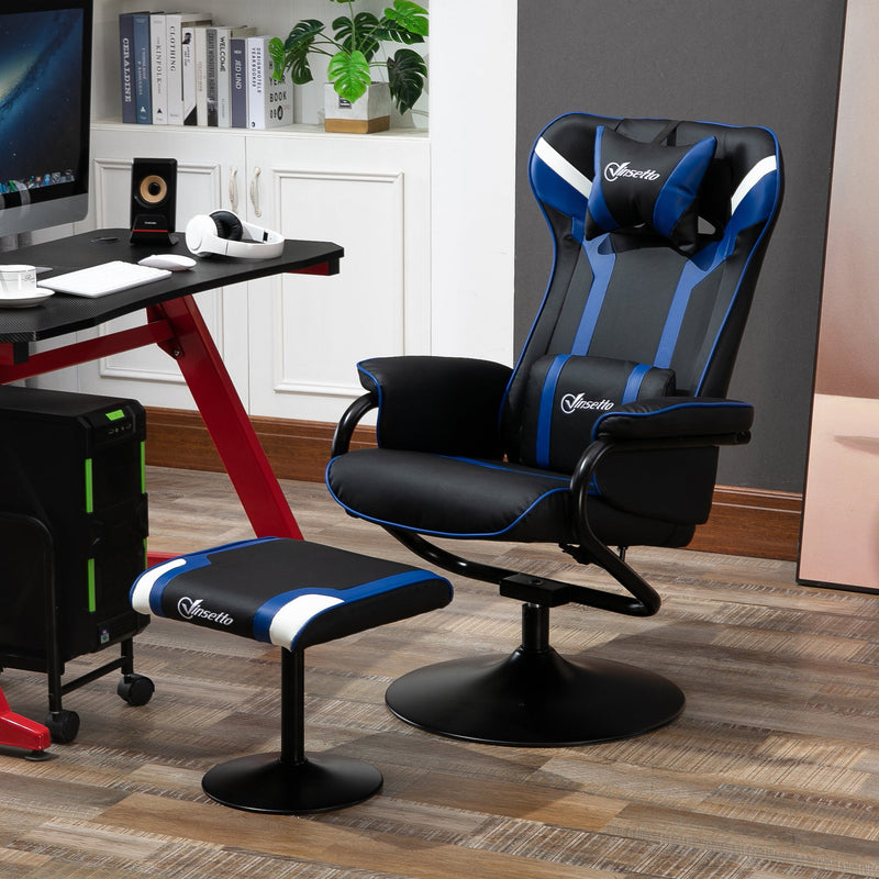 Vinsetto 2 Pieces Video Game Chair and Footrest Set, Racing Style Recliner with Headrest, Lumbar Support, Pedestal Base for Home Office, Blue