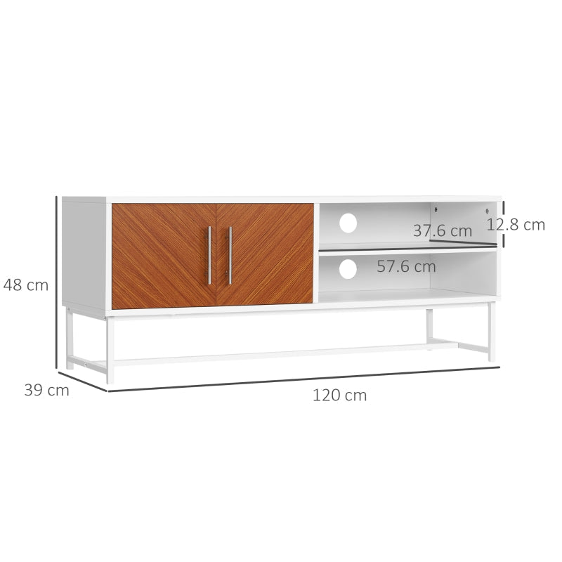 Longline TV Stand, With Wood-Effect Doors - White Brown