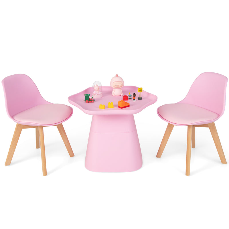 Mesa de actividades para niños pequeños con respaldo, asiento acolchado y tablero cóncavo, color rosa