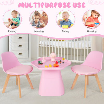 Mesa de actividades para niños pequeños con respaldo, asiento acolchado y tablero cóncavo, color rosa