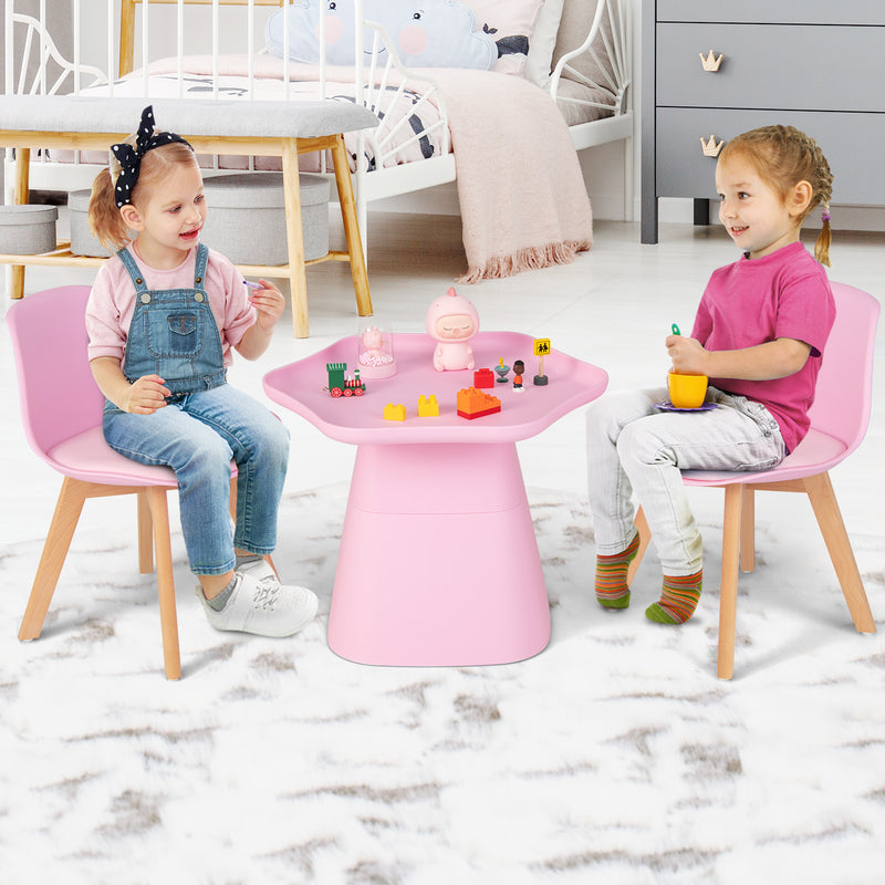 Mesa de actividades para niños pequeños con respaldo, asiento acolchado y tablero cóncavo, color rosa