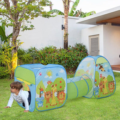 3 In 1 Pop Up House Tent Play Tunnel - Multi-Color Characters