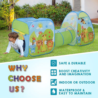 3 In 1 Pop Up House Tent Play Tunnel - Multi-Color Characters