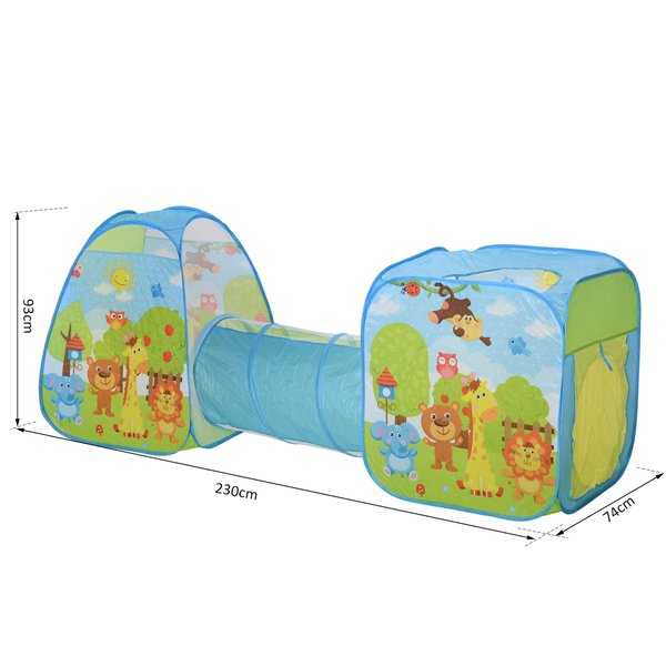 3 In 1 Pop Up House Tent Play Tunnel - Multi-Color Characters