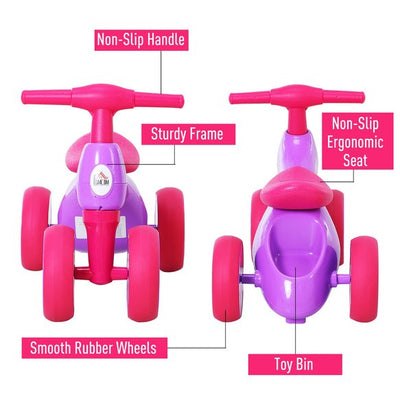 Toddler Training Walker Balance Ride-On Toy With Rubber Wheels - Purple