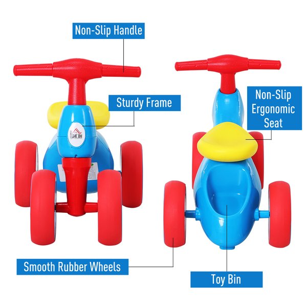 Toddler Training Walker Balance Ride-On Toy With Rubber Wheels - Blue