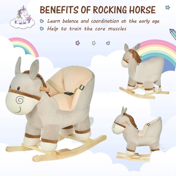 Toddlers Donkey Plush Rocking Ride W/ Sound - Grey