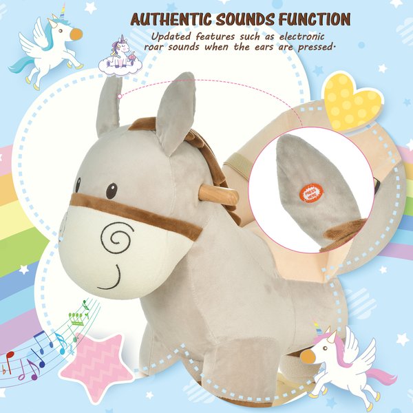 Toddlers Donkey Plush Rocking Ride W/ Sound - Grey